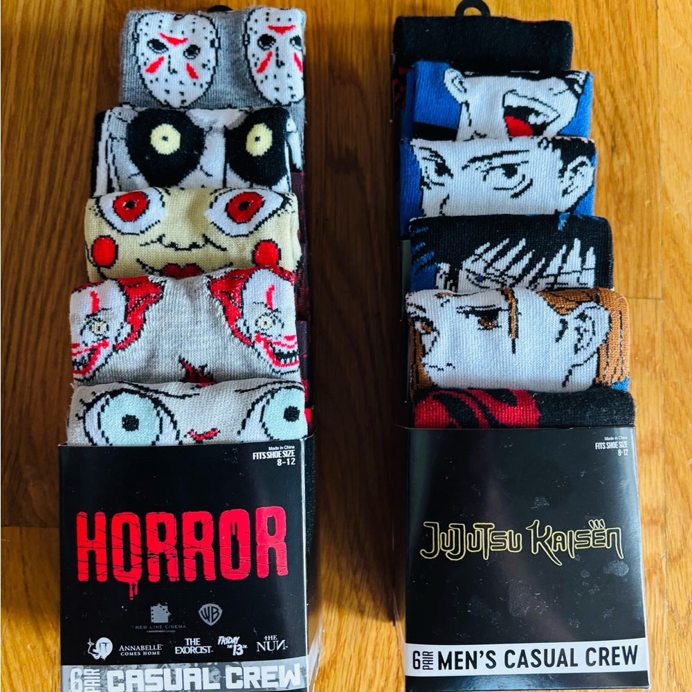 Horror and Jujutsu Kaisen Men's Casual Crew Socks ⭐️ 11 NEW PAIRS🧦